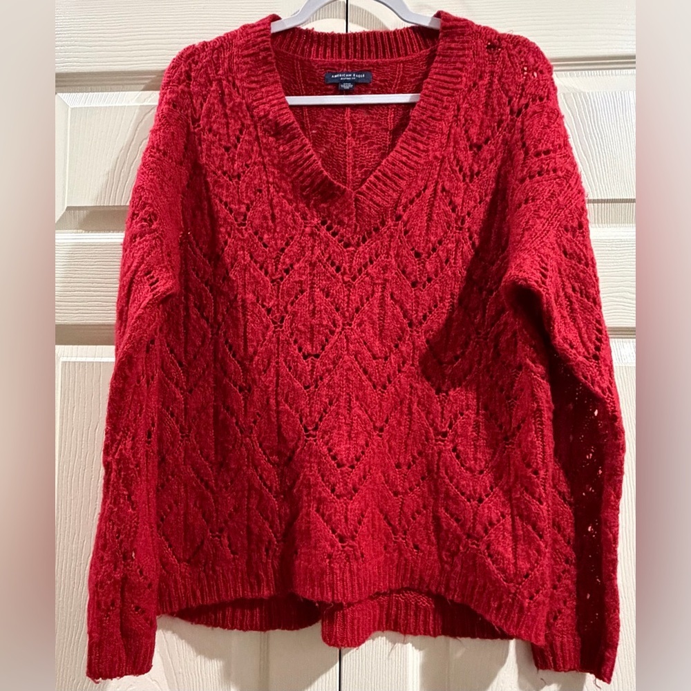 American Eagle Outfitters Women's Sweater Size Small Open Knit Red Boho